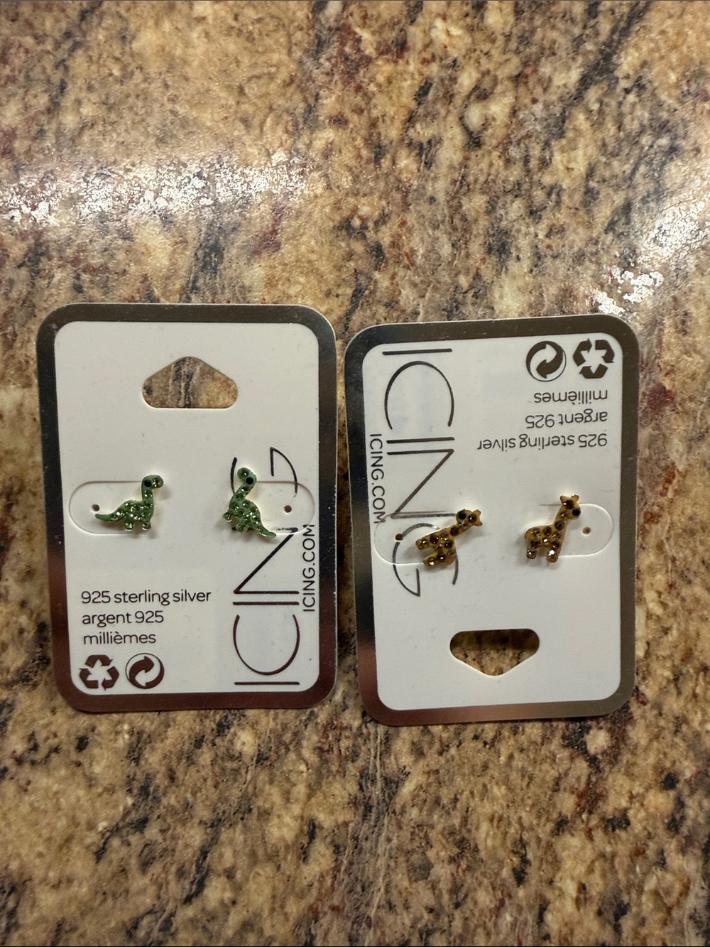 Icing Dinosaur and Giraffe Stud Earrings in sterling silver